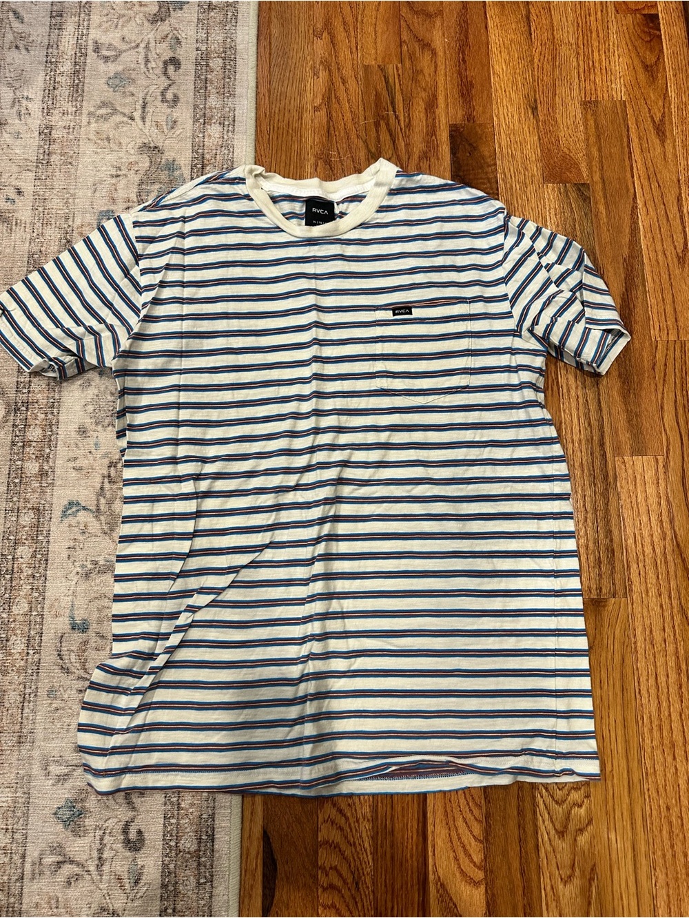 RVCA Cream Tee with Blue and Brown Stripes